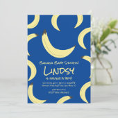 Cute Banana Blue Boy Baby shower Invitation Kaart (Staand voorkant)