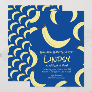 Cute Banana Blue Boy Baby shower Invitation Kaart
