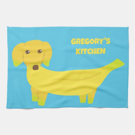Cute Banana Dog Personalized Theedoek (Horizontaal)