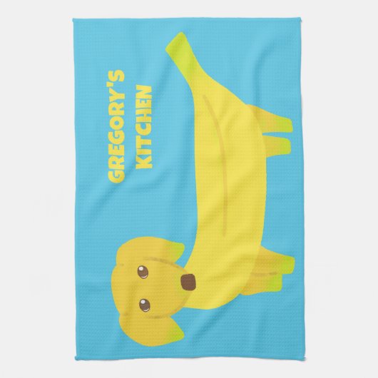Cute Banana Dog Personalized Theedoek (Verticaal)