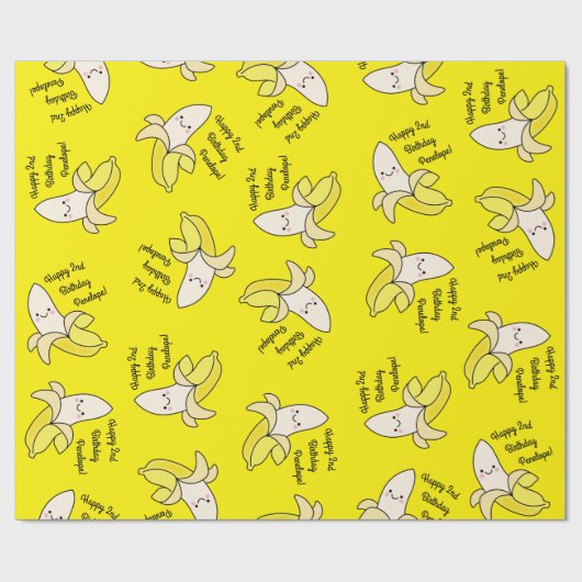 Cute Banana Kids Birthday Kawaii Cadeaupapier (Vlak)