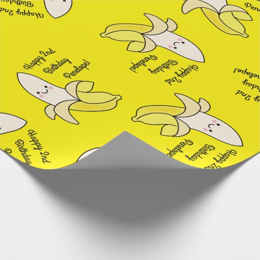 Cute Banana Kids Birthday Kawaii Cadeaupapier (Hoek)
