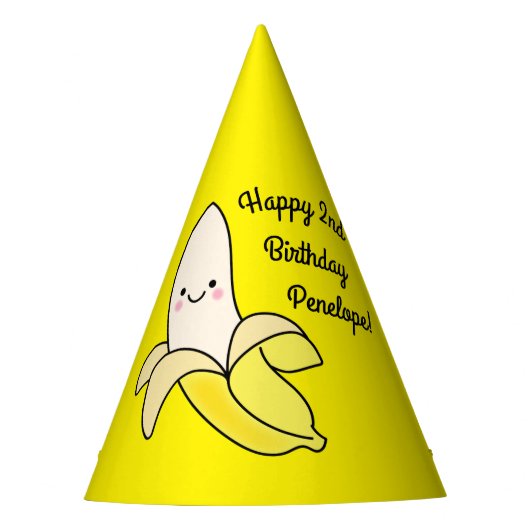 Cute Banana Kids Birthday Kawaii Feesthoedjes (Voorkant)
