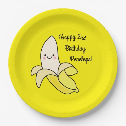 Cute Banana Kids Birthday Kawaii Papieren Bordje (Voorkant)