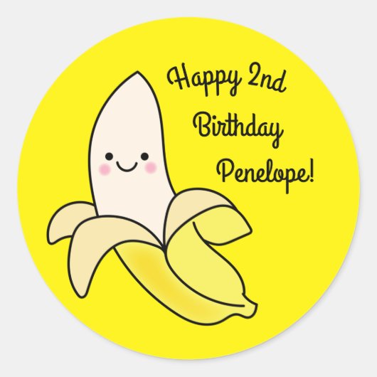 Cute Banana Kids Birthday Kawaii Ronde Sticker (Voorkant)
