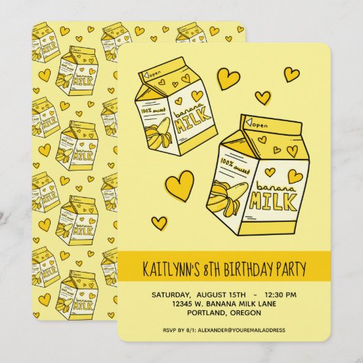 Cute Banana Milk Birthday Party Kaart (Voorkant / Achterkant)