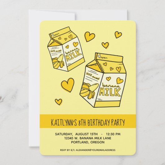 Cute Banana Milk Birthday Party Kaart (Voorkant)