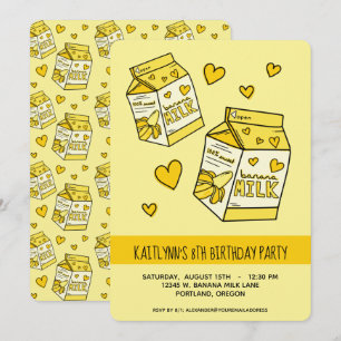 Cute Banana Milk Birthday Party Kaart