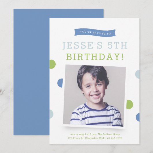 Cute Banner Polk a Dot Boys fotofeestje Kaart (Voorkant / Achterkant)