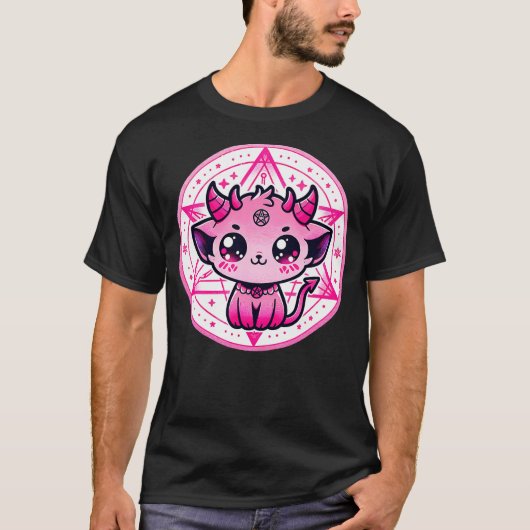 Cute Baphomet Satanic Cat and Artistic Gothic Kawa T-shirt (Voorkant)