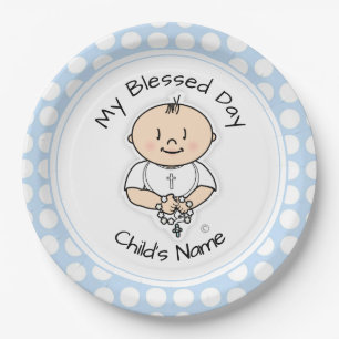Cute Baptism 9-inch Bord - Baby Boy met Rosary