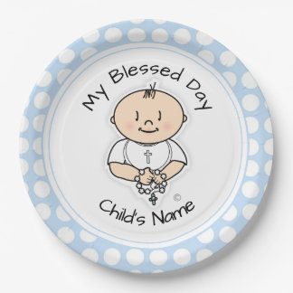 Cute Baptism 9-inch Bord - Baby Boy met Rosary