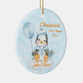 Cute Baptism Baby Boy Penguin Blue Keramisch Ornament (Rechts)