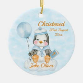 Cute Baptism Baby Boy Penguin Blue Keramisch Ornament