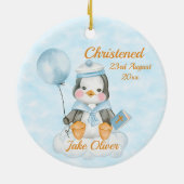 Cute Baptism Baby Boy Penguin Blue Keramisch Ornament (Achterkant)