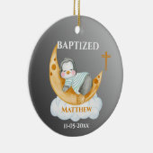 Cute Baptism Baby Penguin and Moon Keramisch Ornament (Rechts)