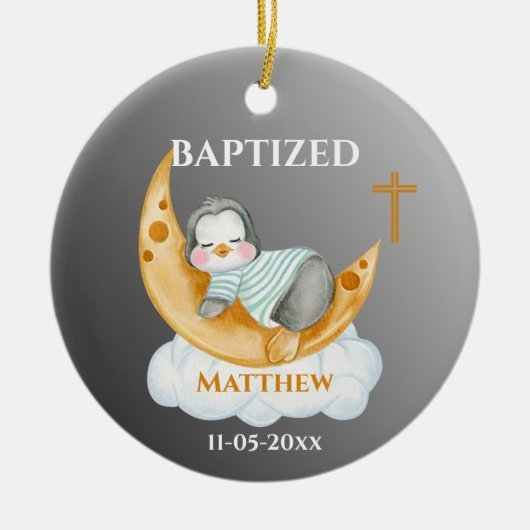 Cute Baptism Baby Penguin and Moon Keramisch Ornament (Voorkant)