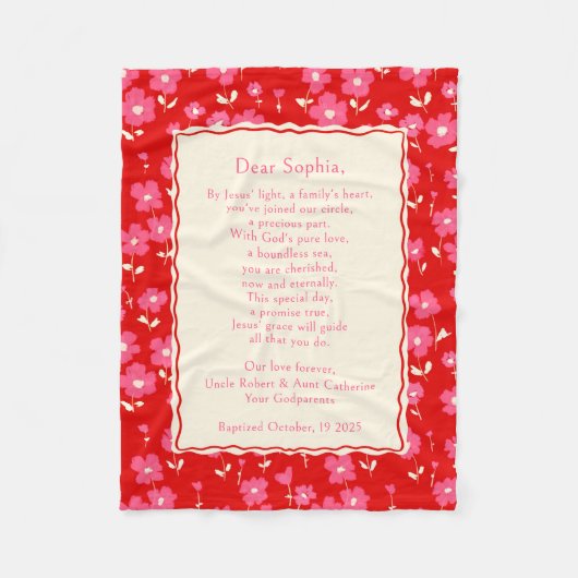Cute Baptism Floral Fleece Blanket Godparent Gift  (Voorkant)