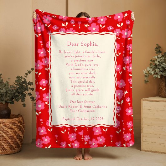 Cute Baptism Floral Fleece Blanket Godparent Gift