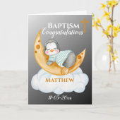 Cute Baptism Gefeliciteerd Baby Penguin Kaart (Gele Bloem)