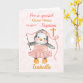 Cute Baptism Penguin Ballerina Roze Kaart (Gele Bloem)