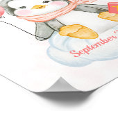 Cute Baptism Waterverf Baby Penguin Pink Welkom Poster (Hoek)