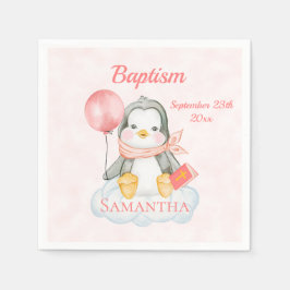 Cute Baptism Waterverf Baby Pinguin Roze papier Servet