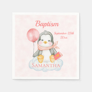 Cute Baptism Waterverf Baby Pinguin Roze papier Servet