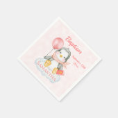 Cute Baptism Waterverf Baby Pinguin Roze papier Servet (Hoek)