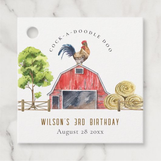 Cute Barn Rooster Boerderij Waterverf Kinderen Bir Bedankjes Labels (Voorkant)