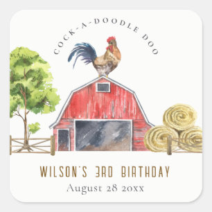 Cute Barn Rooster Boerderij Waterverf Kinderen Bir Vierkante Sticker