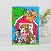 Cute Barn Yard Animals Boerderij Veronderd Baby sh Kaart (Staand voorkant)