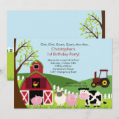 Cute Barnyard Animal Fun Birthday Party Kaart (Voorkant / Achterkant)