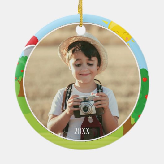 Cute Barnyard Animals, Farmer Fotokerstmis Keramisch Ornament (Achterkant)