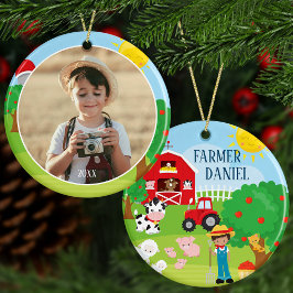 Cute Barnyard Animals, Farmer Fotokerstmis Keramisch Ornament