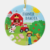 Cute Barnyard Animals, Farmer Girl Kerstmis Keramisch Ornament (Voorkant)