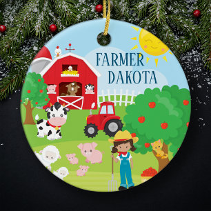 Cute Barnyard Animals, Farmer Girl Kerstmis Keramisch Ornament