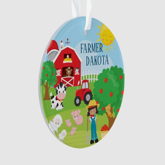 Cute Barnyard Animals, Farmer Girl Kerstmis Ornament (voorkant)