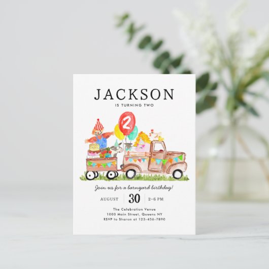 Cute Barnyard Animals Truck Kinderen Boerderij Ver Briefkaart (Staand voorkant)