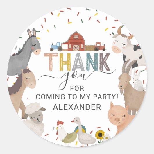 Cute Barnyard Birthday Party Classic Round Sticker (Voorkant)