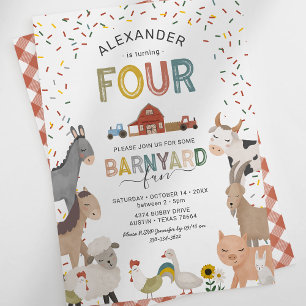 Cute Barnyard Boerderij 4th Birthday Invitation Kaart
