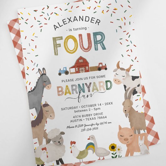 Cute Barnyard Boerderij 4th Birthday Invitation Kaart