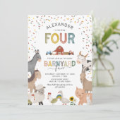 Cute Barnyard Boerderij 4th Birthday Invitation Kaart (Staand voorkant)