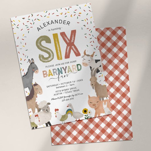 Cute Barnyard Boerderij 6th Birthday Invitation Kaart