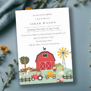 Cute Barnyard Boerderij Animal Baby shower Invite Bedankkaart