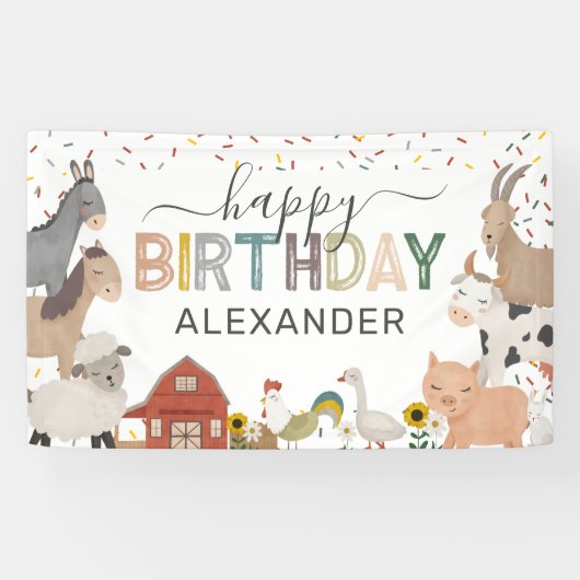 Cute Barnyard Boerderij Birthday Spandoek (Horizontaal)