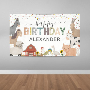 Cute Barnyard Boerderij Birthday Spandoek