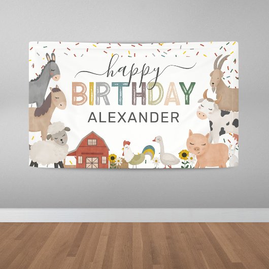 Cute Barnyard Boerderij Birthday Spandoek