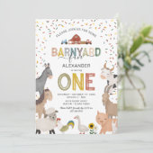 Cute Barnyard Boerderij First Birthday Invitation Kaart (Staand voorkant)