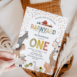 Cute Barnyard Boerderij First Birthday Invitation Kaart